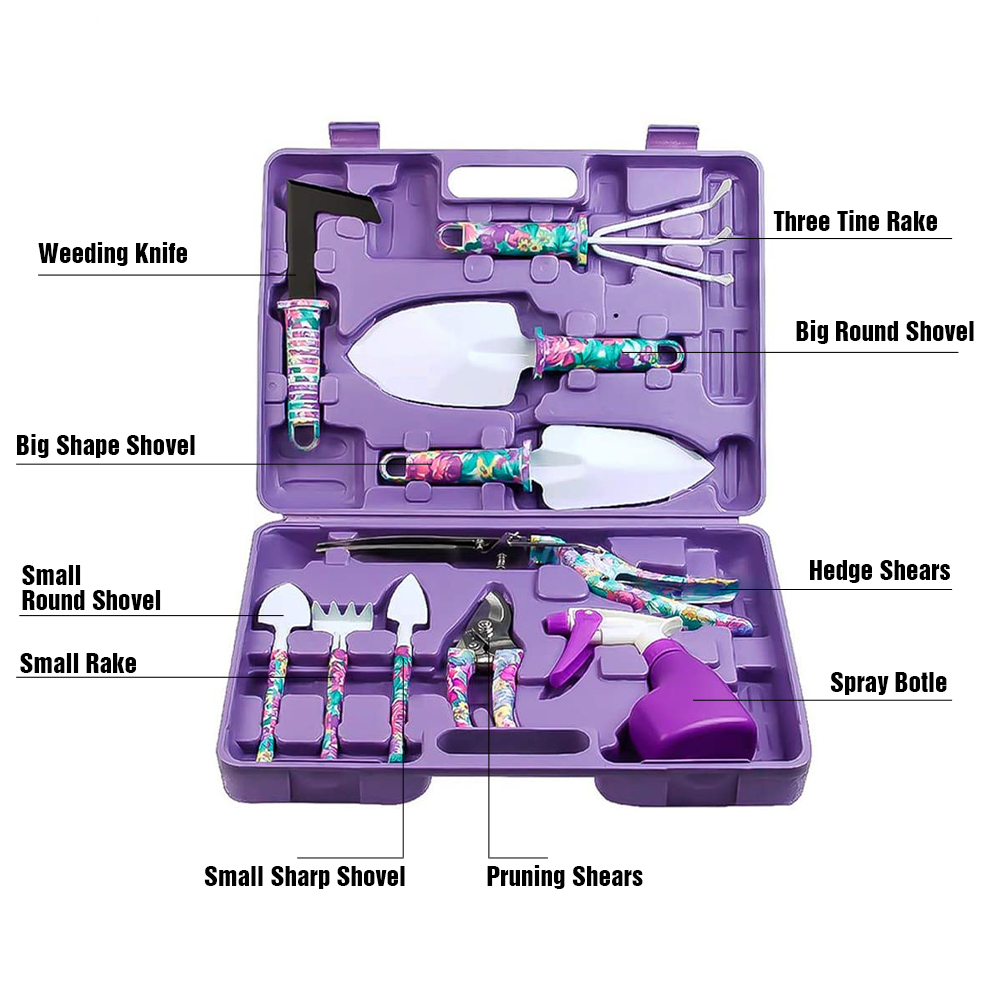 10Pcs/Set Garden Plant Tool Set Shovel Rake Clippers Irrigation Watering Tool Garden Pruning Planting Gardening Tools Kit