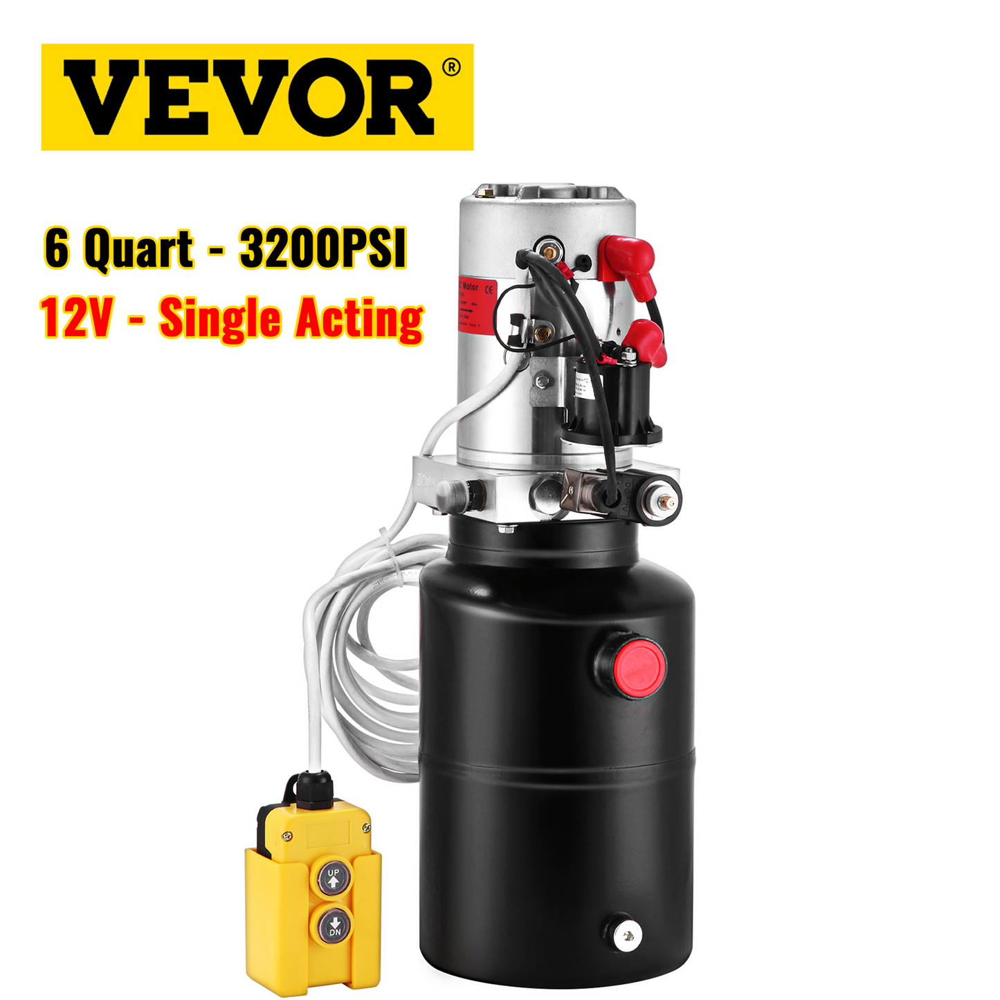 6 Quart Car Jack Hydraulic Pump 12V DC Single Acting Power Unit Steel Reservoir for Dump Trailer Truck Car Lift Motor Pump