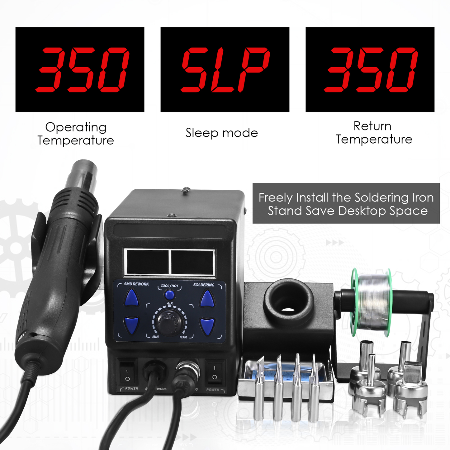2 in 1 740W Hot Air Gun LCD Digital Display Welding Rework Station for Cell-Phone BGA SMD PCB IC Repair Solder Iron Hairdry