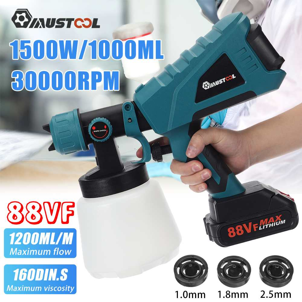 88VF 1500W 1000ML Cordless Electric Spray Gun with 3Nozzle Flow Contro