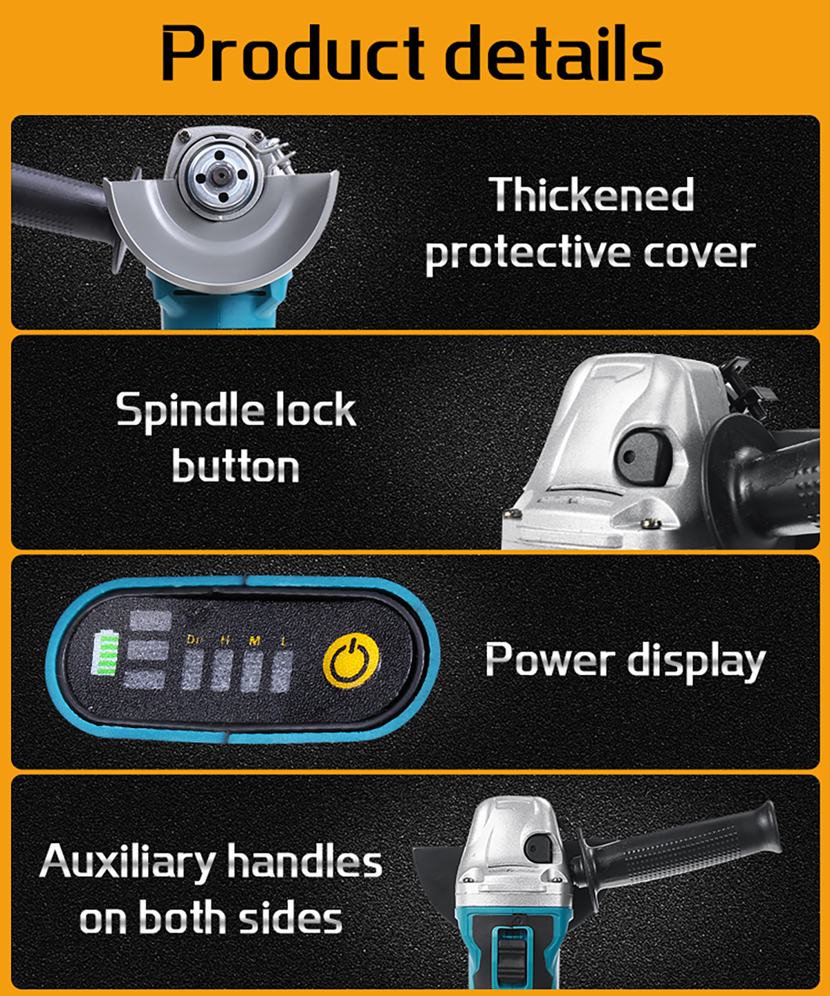 125MM Brushless Cordless Electric Angle Grinder Variable Speed Cutting Machine DIY Woodworking Power Tool for Makita 18V Battery