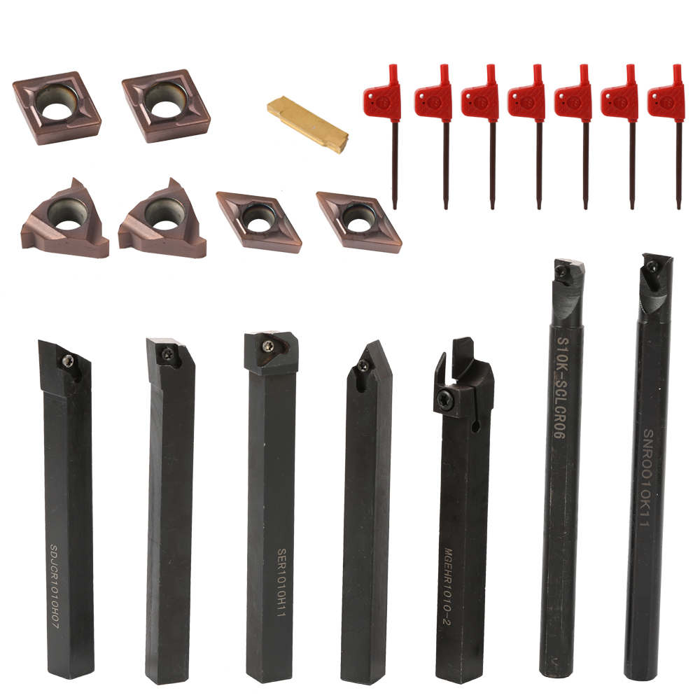 21Pcs Turning Lathe Tools Multifunctional Solid Carbide Inserts Holder Boring Bar Lathe Cutter with Wrenches Lathe Cutter