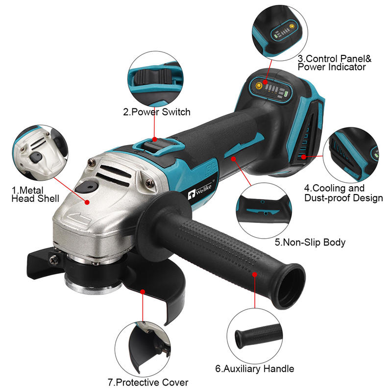 125MM Brushless Cordless Electric Angle Grinder Variable Speed Cutting Machine DIY Woodworking Power Tool for Makita 18V Battery
