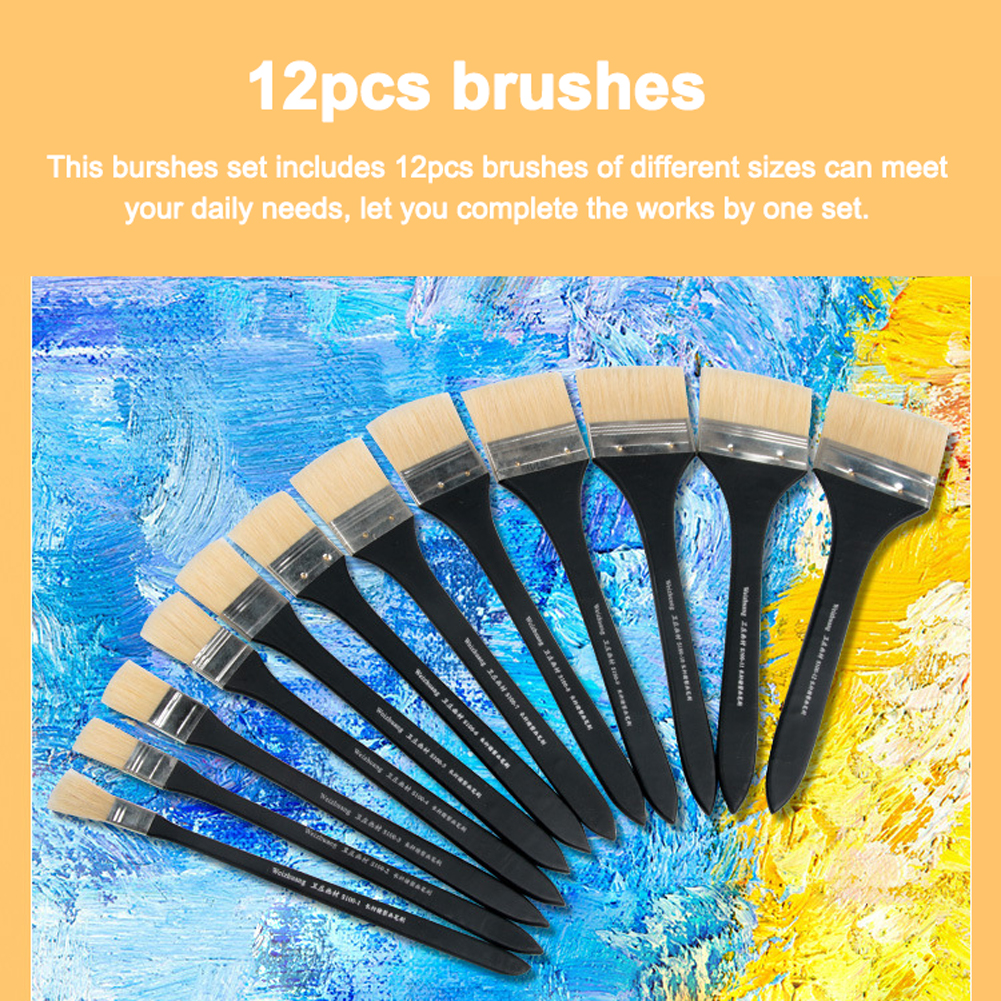 12Pcs Bristles Long Rod Brushes Set Gouache Acrylic Board Painting Brush Cleaning Removal Multi-Function Practical Brushes Set
