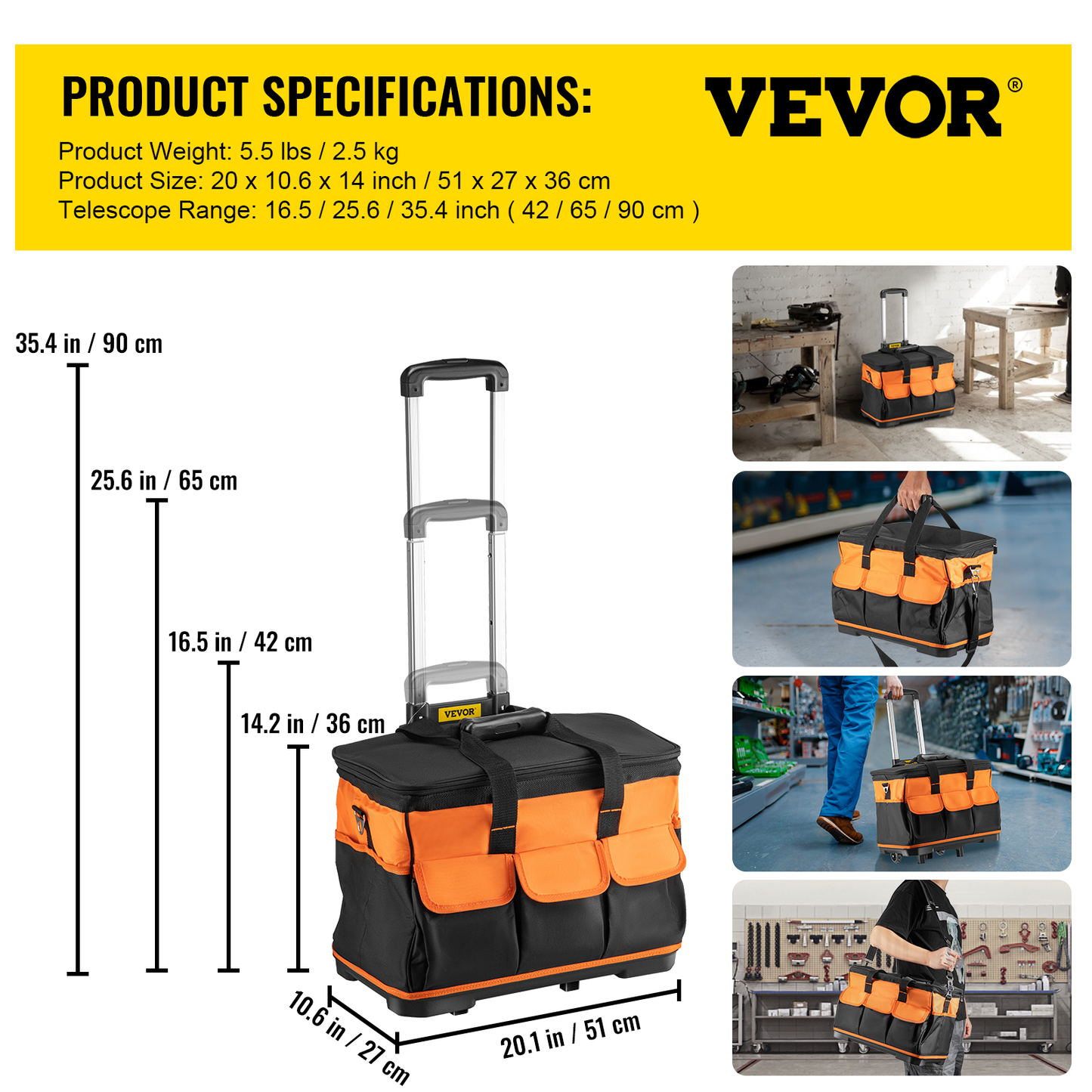 20In Rolling Tool Bag Portable Electrican Repair 17 Pockets Wheeled Folding Large Thick Waterproof Storage Organizer Tote
