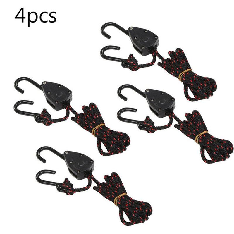 2/4PCS Pulley Ratchets Kayak and Canoe Boat Bow Stern Rope Lock Tie down Strap 1/8 Inch Heavy Duty Adjustable Hanging Rope Clip