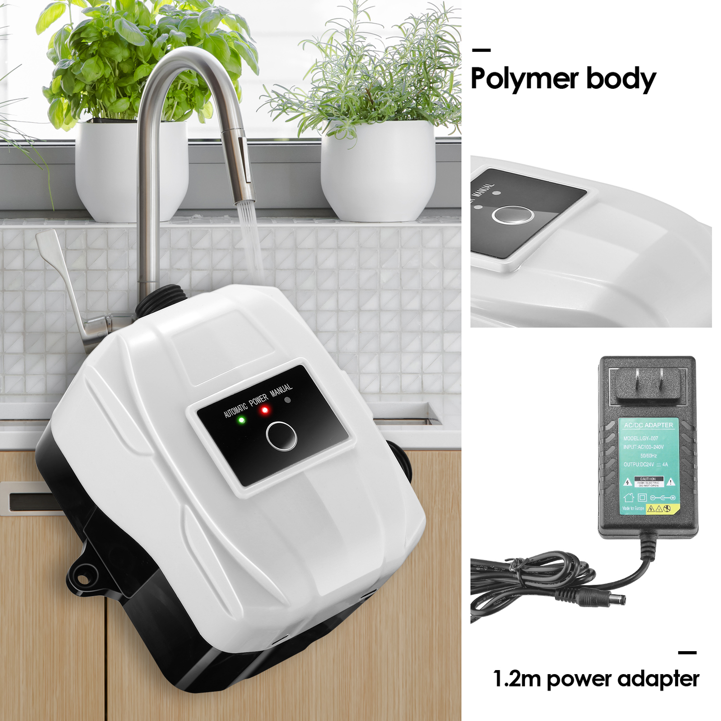 EU Stock Booster Pump 75Feet 24V 100W Auto Pressure Controller Brushless Water Pump 33L/Min Kitchen Sink Shower Head outside Tap