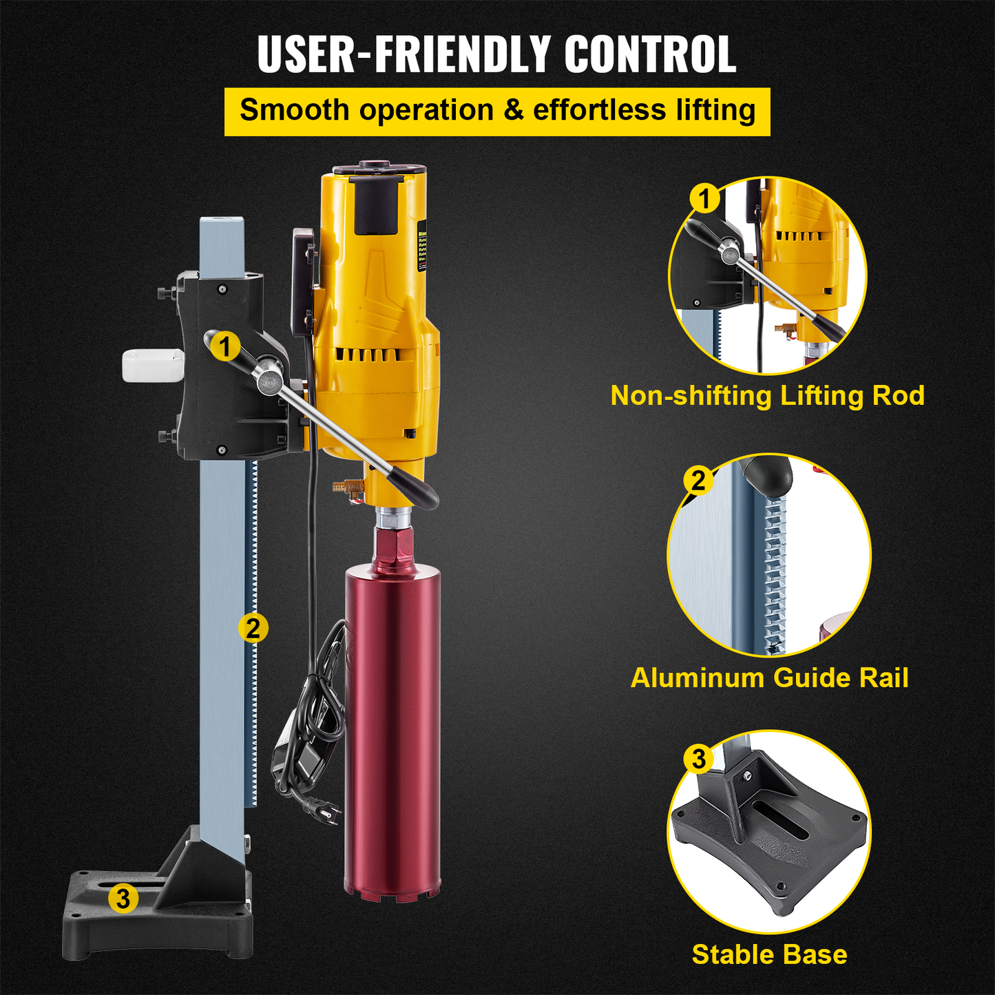 205Mm Diamond Core Drill Rig 3980W Wet Dry Handheld Concrete Drilling Machine Kit W/ Bits and Spanner for Installing Pipes