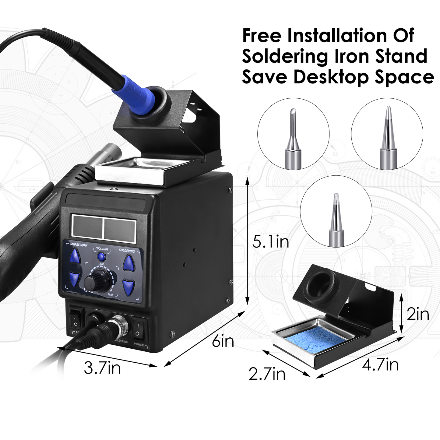 2 in 1 740W Hot Air Gun LCD Digital Display Welding Rework Station for Cell-Phone BGA SMD PCB IC Repair Solder Iron Hairdry