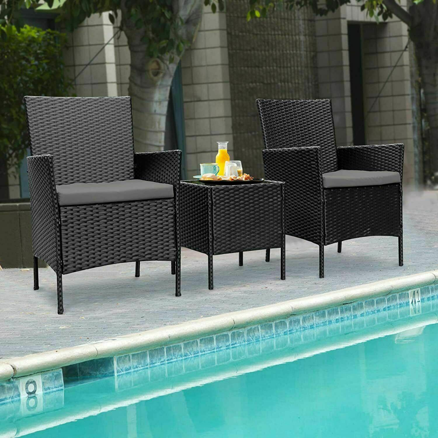 3 Pieces Wicker Rattan Patio Outdoor Furniture Conversation Sofa Bistro Garden