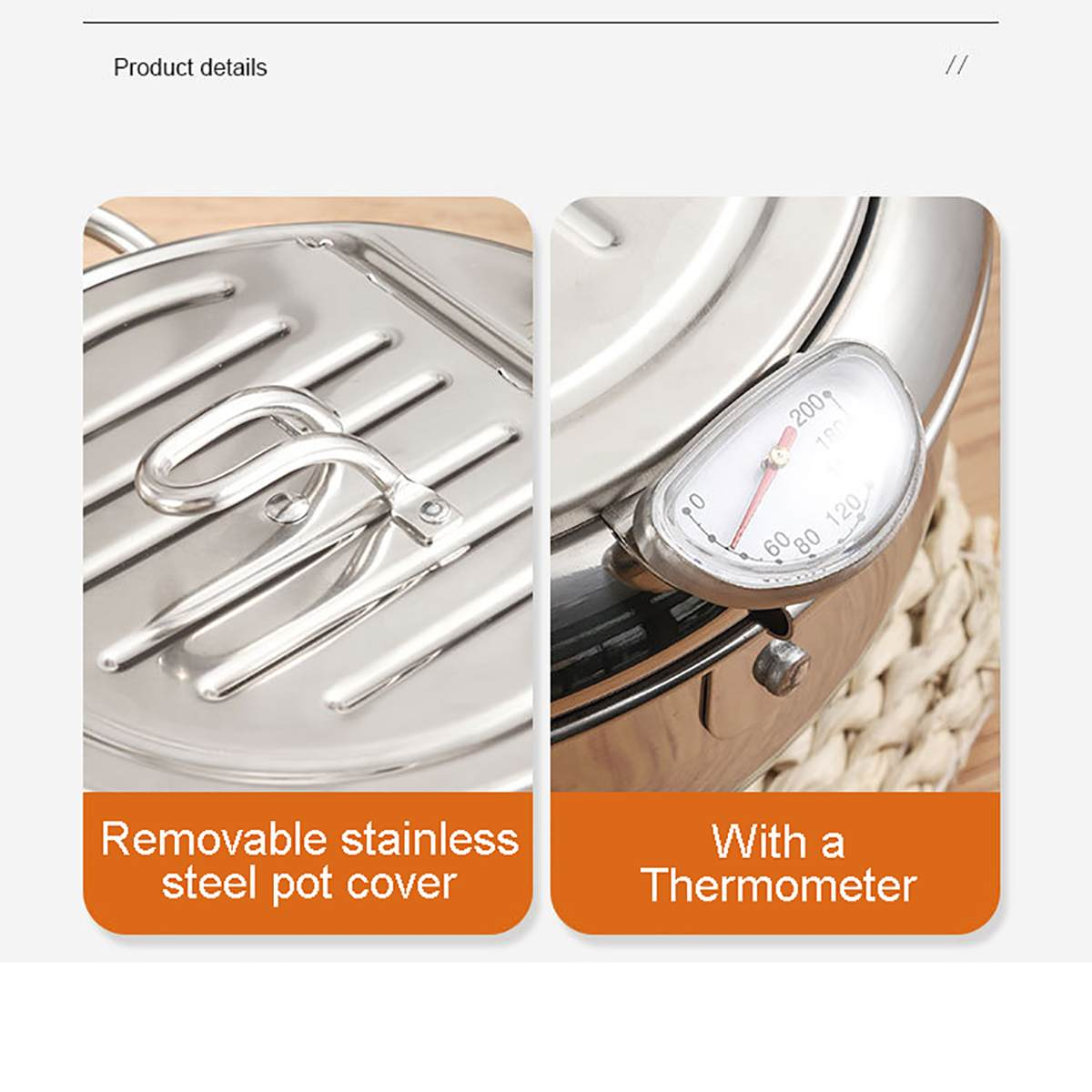 Japanese Style Deep Frying Pot Thermometer Tempura Fryer Pan Temperature Control Fried Chicken Pot Cooking Tools Kitchen Utensil