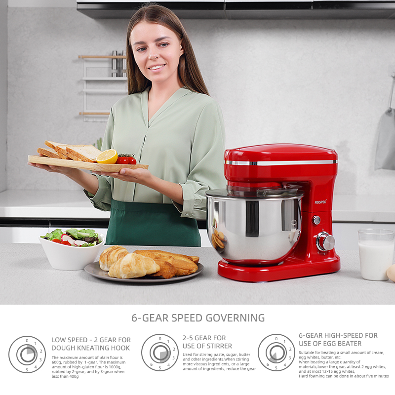 1200W 5L Electric Kitchen Food Stand Mixer Stainless Steel Bowl 6 Speed Cream Egg Whisk Whip Dough Kneading Food Mixer