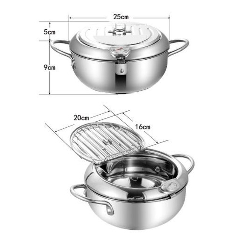 Japanese Style Deep Frying Pot Thermometer Tempura Fryer Pan Temperature Control Fried Chicken Pot Cooking Tools Kitchen Utensil