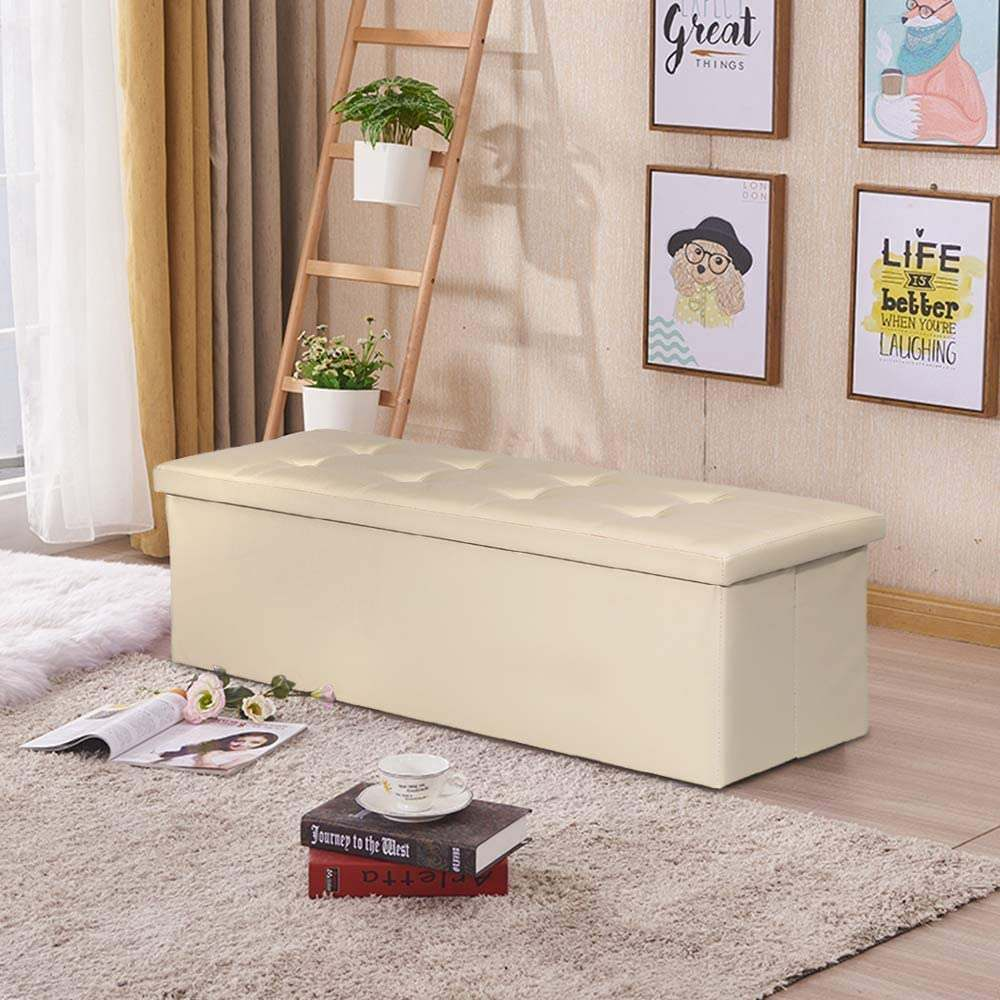 Storage Benches Foldable Stool with Storage Space Home Sofa Ottoman Stools Seat Bench Chest Storage Box Living Room Furniture