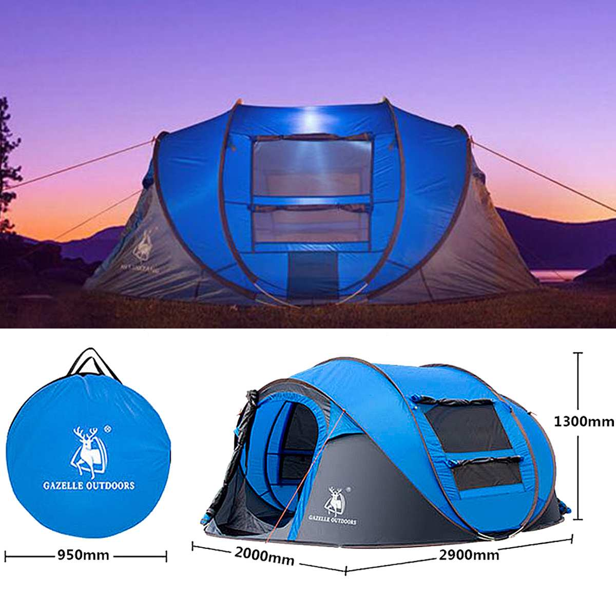 5-8 People Fully Automatic Camping Tent Windproof Waterproof Automatic Pop-Up Tent Family Outdoor Instant Setup Tent 4 Season