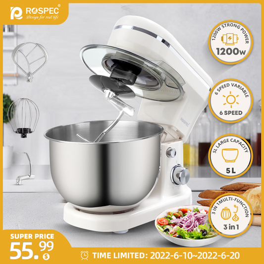 1200W 5L Electric Kitchen Food Stand Mixer Stainless Steel Bowl 6 Speed Cream Egg Whisk Whip Dough Kneading Food Mixer