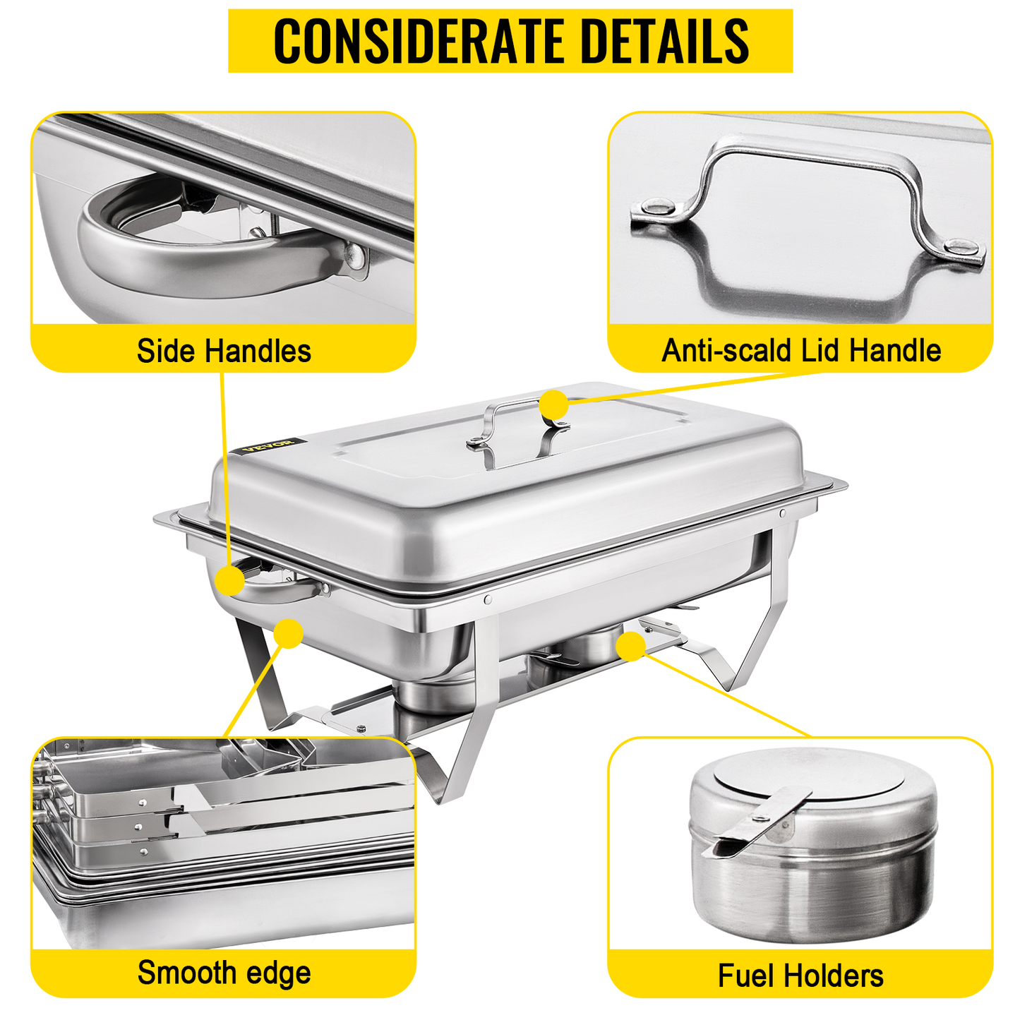 Chafing Dishes Buffet Stove Food Warmer 9L / 8 Quart Stainless Steel Foldable for Self-Service Restaurant Catering Parties