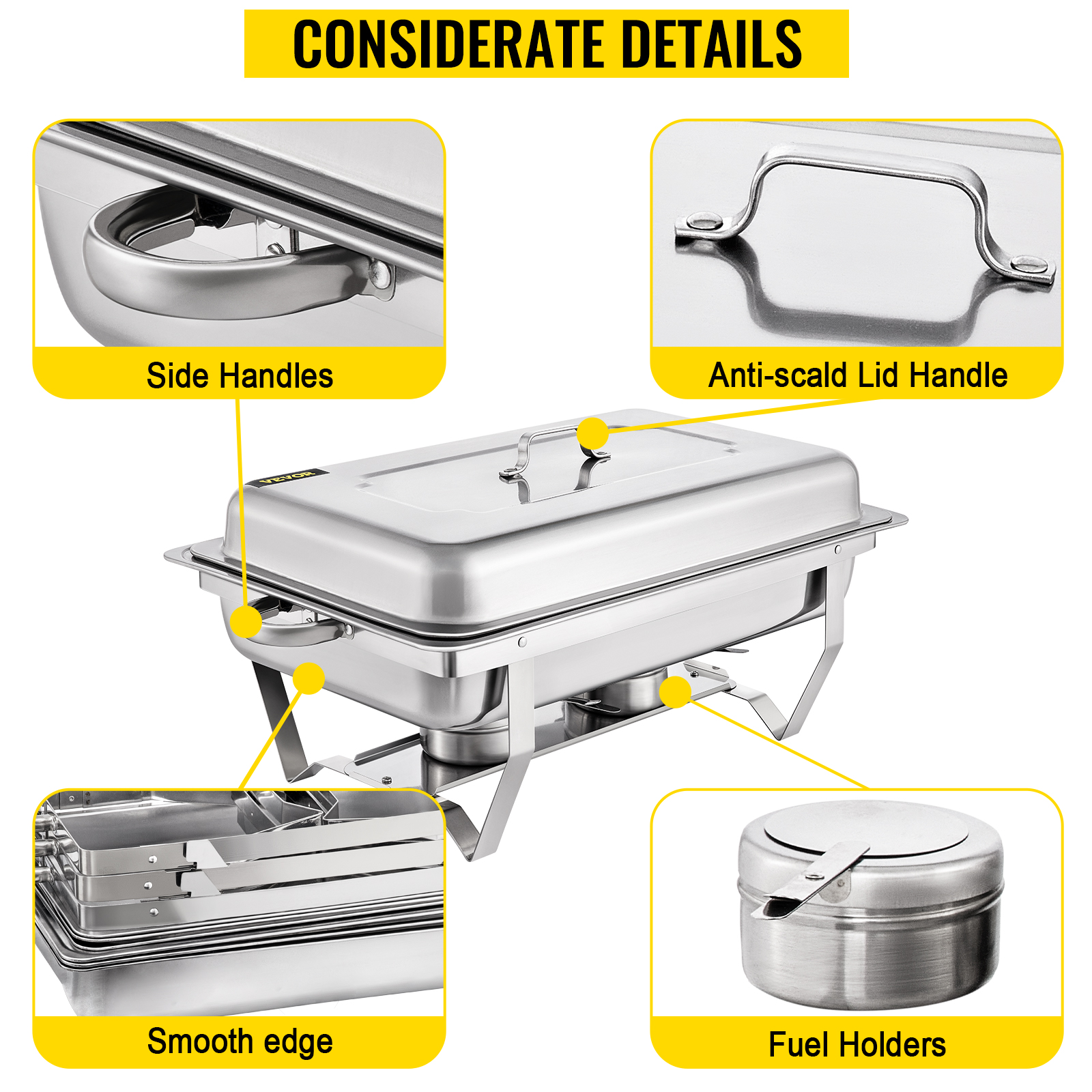 Chafing Dishes Buffet Stove Food Warmer 9L / 8 Quart Stainless Steel Foldable for Self-Service Restaurant Catering Parties