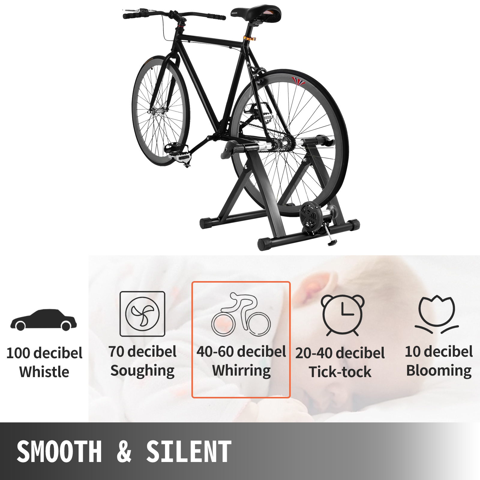 VEVOR Magnetic Indoor Bike Trainer Stand 750W Fluid Resistance 330LBS Bicycle Rear Easel Fits for Wheels 26