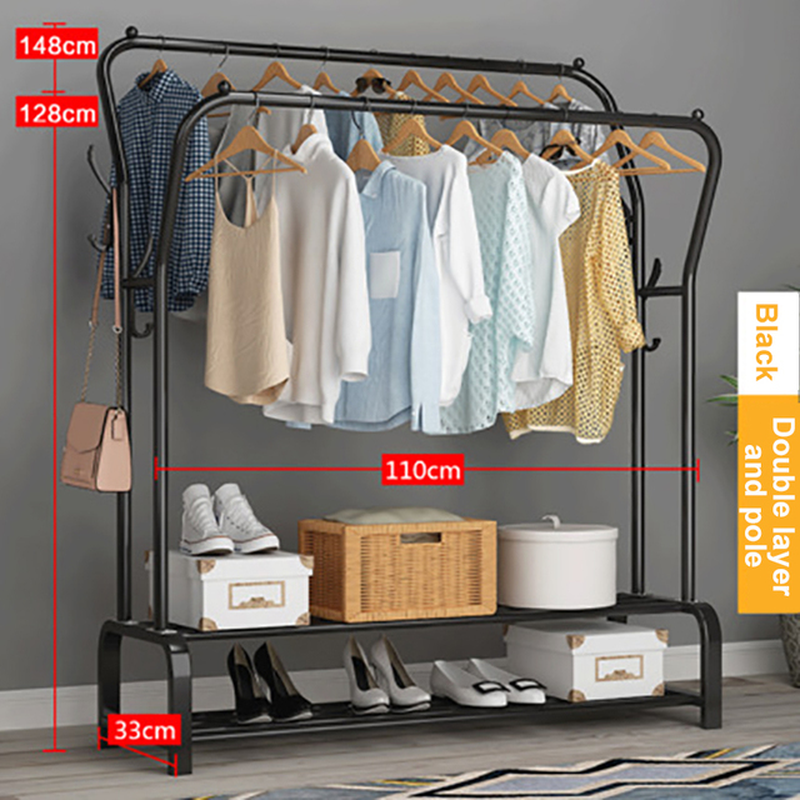 Coat Rack Garment Rack Free-Standing Clothes Hanger with Top Rod Clothes Shelves Storage Wardrobe Hanger Floor Cloth Drying Rack