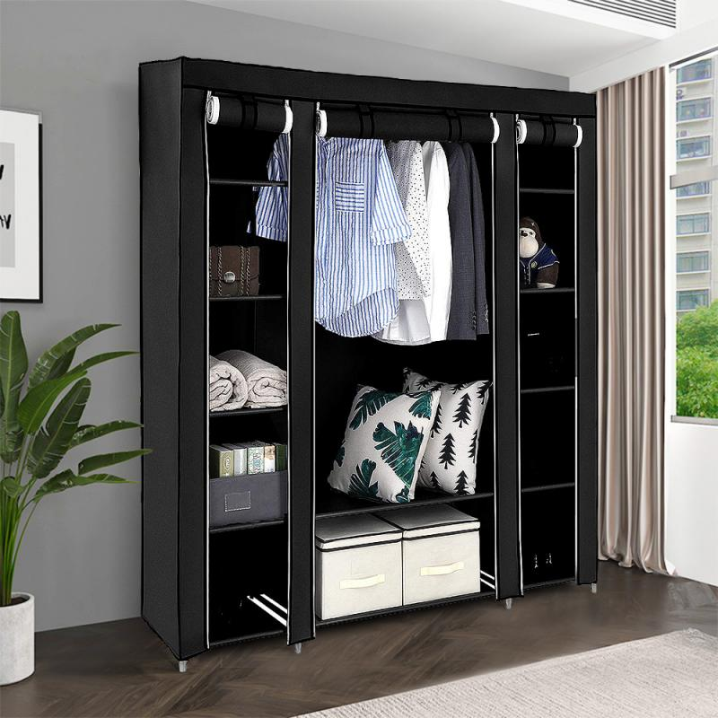 Closet Wardrobe Clothes Storage Organizer Shelf with Rack Non-Woven Fabrics Portable Bedroom Furniture 175*150*45Cm HWC