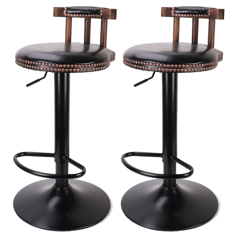 Set of 2 Retro Adjustable round Leather Seat Bar Stool High Leg Elegant Swivel Backed Barstool Hydraulic Chair