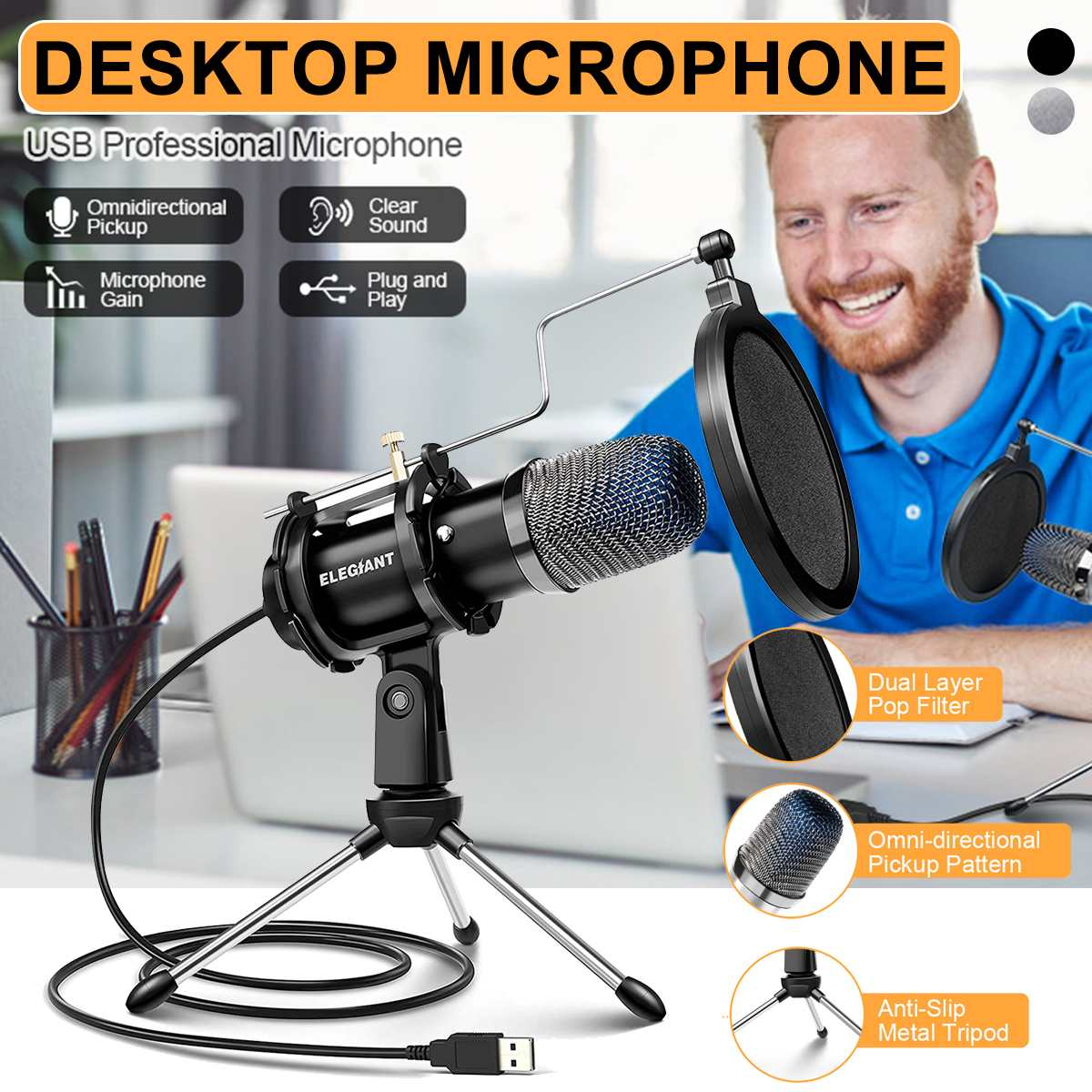 EGM-04 USB Gaming Microphone Computer Studio Tripod Stand Condenser Desktop Mic for PS4 PC Skype Youtube Podcasting