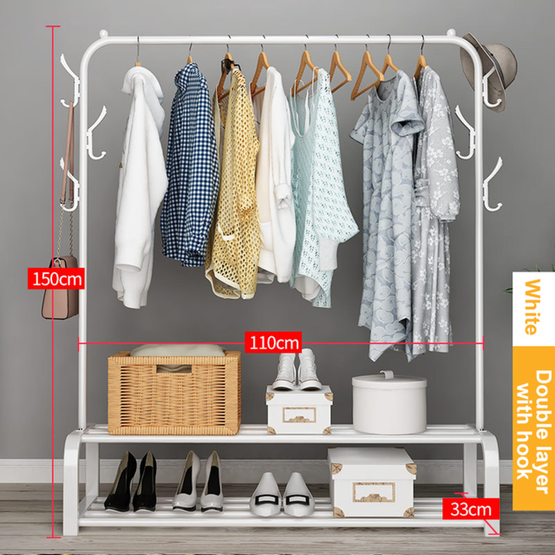 Coat Rack Garment Rack Free-Standing Clothes Hanger with Top Rod Clothes Shelves Storage Wardrobe Hanger Floor Cloth Drying Rack