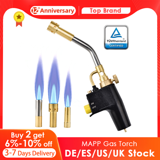 EU UK US Stock MAPP Propane Torch Multi Purpose Trigger Start Gastorch with 3 Nozzles/Tips, Gas Cylinders Not Included