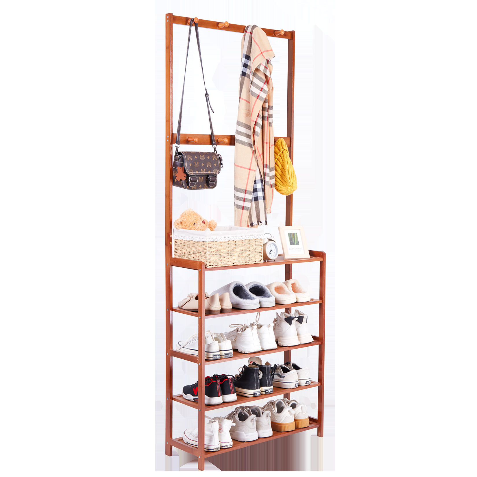 Coat Rack Shoe Bench Vintage 3-In-1 Hall Tree Shoe Rack for Entryway with 3-Tier Storage Shelf