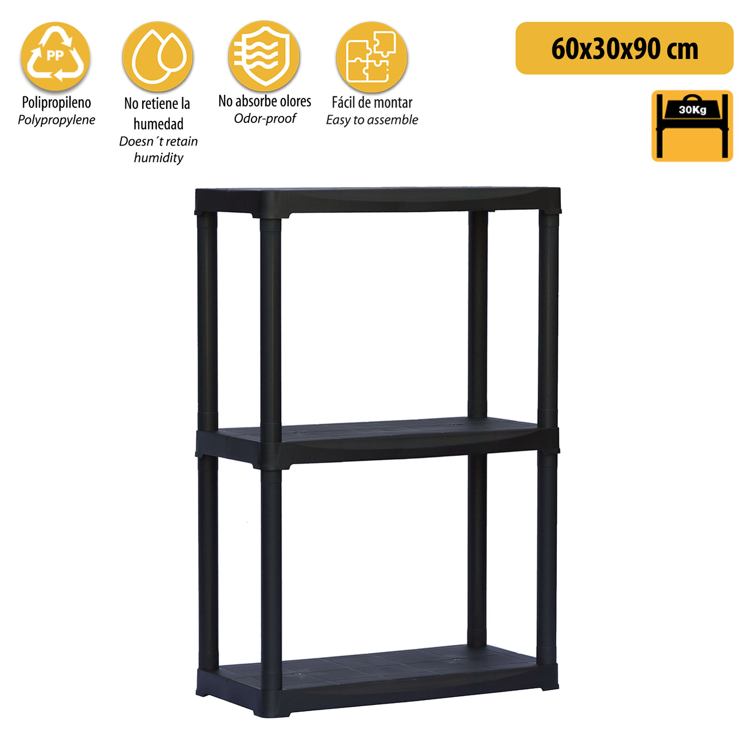 Modular Polypropylene Artplast Shelves Collection "Tempo", with Various Dimensions and Shelves Black and Ivory Color