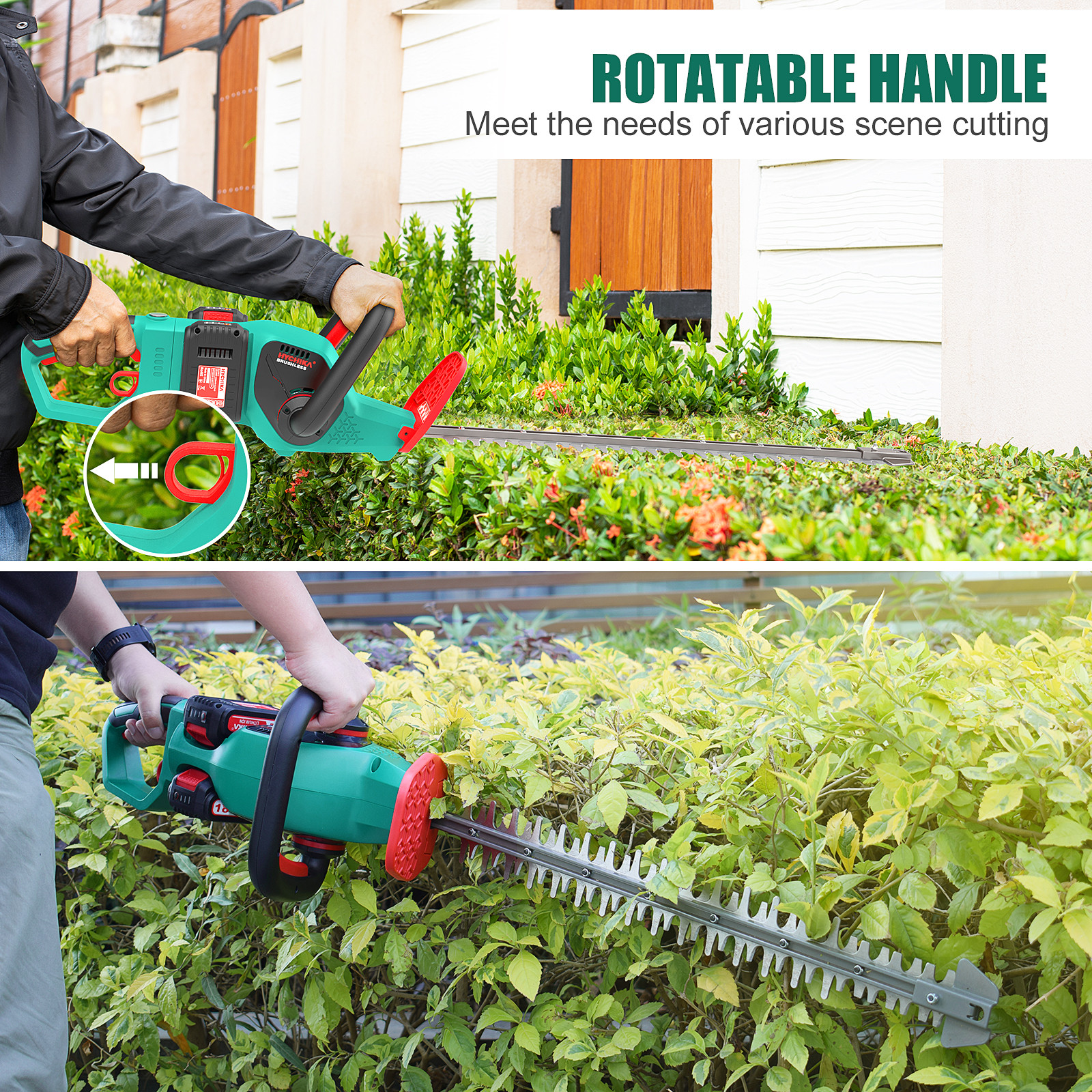 Hedge Trimmer  36V Brushless Cordless Hedge Trimmer Batteries Dual Action Pruning Saw Hedge Cutter Rotating Handle Tools