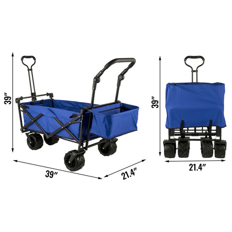 7In Wheel Folding Wagon Cart 220.5 Capacity W/ Adjustable Handle Pull Oxford Cloth Collapsible Outdoor Garden Trolley Cart