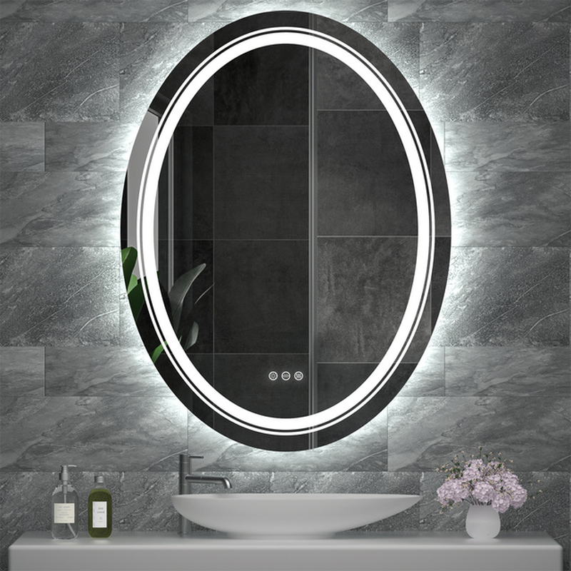 Oval LED Bathroom Mirror Dimmable Light Wall Mounted Makeup Mirror with Demist Illuminated Vanity Mirror