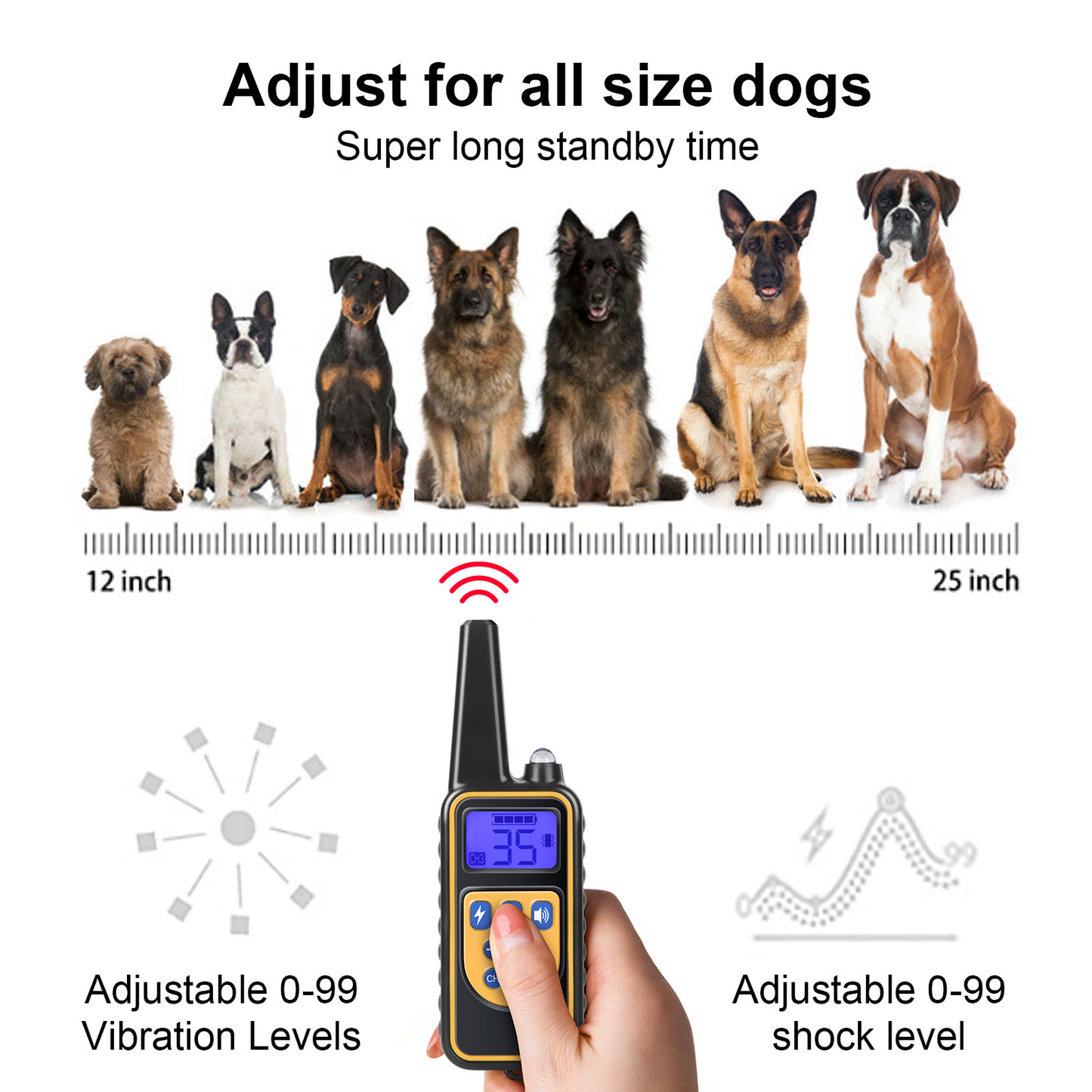 800M Remote Contro Electric Dog Training Collar Pet Rechargeable Waterproof with LCD Display for All Size Shock Vibration Sound