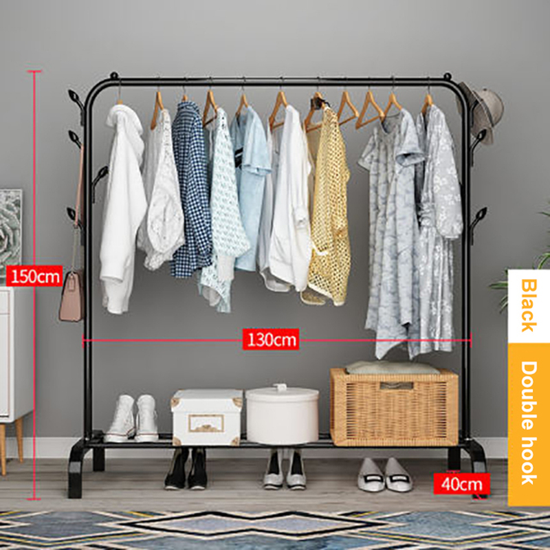 Coat Rack Garment Rack Free-Standing Clothes Hanger with Top Rod Clothes Shelves Storage Wardrobe Hanger Floor Cloth Drying Rack