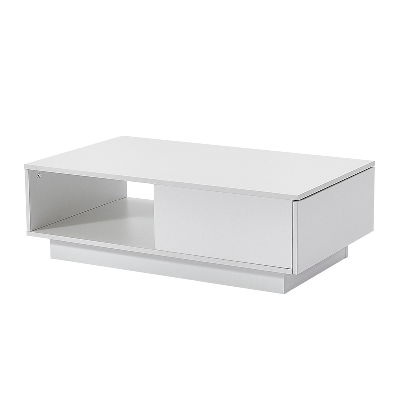 Coffee Table Rectangle Living Room Storage with RGB LED + Large Drawer for Livingroom Sofa Table White / Black Color