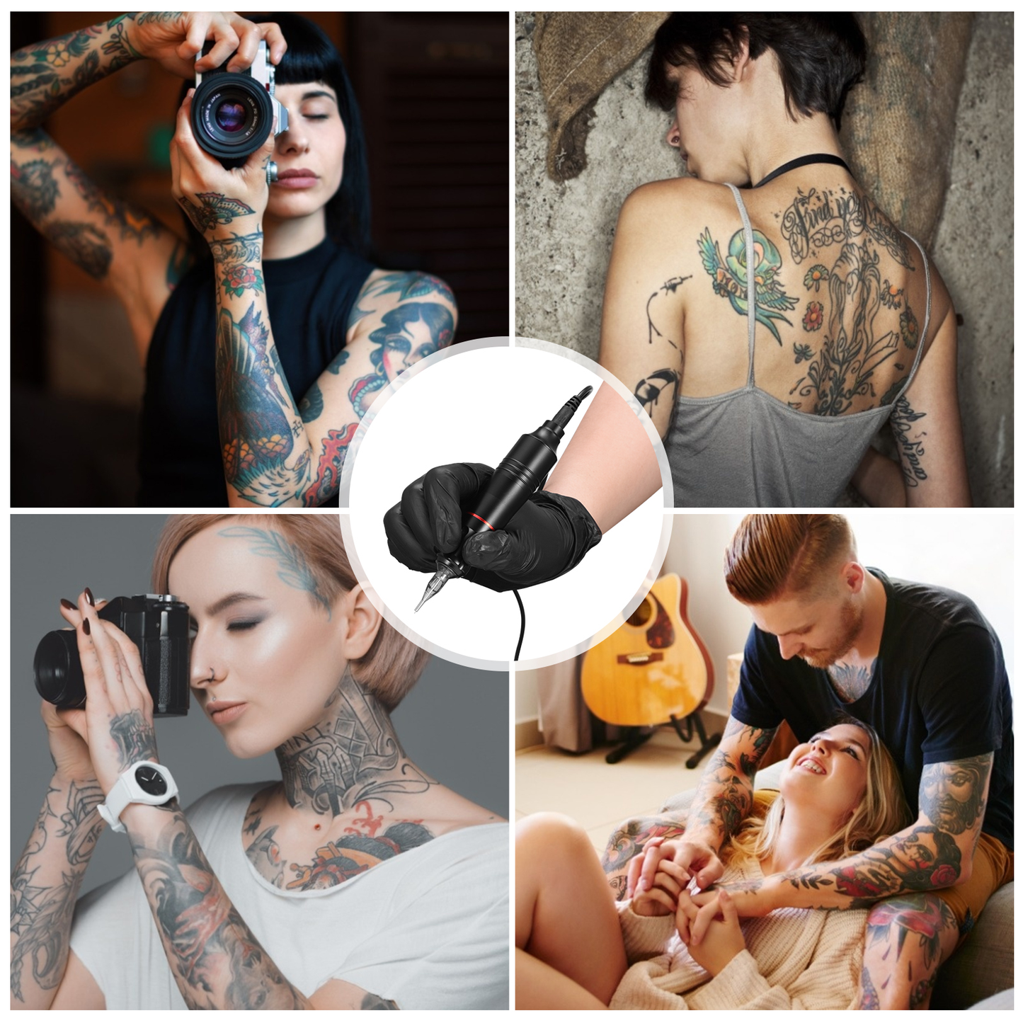 EU US Stock Rotary Tattoo Pen Machine Kit, Professional Tattoo Pen with 20 Colors Tattoo Paints, 10Pcs Cartridges Needles