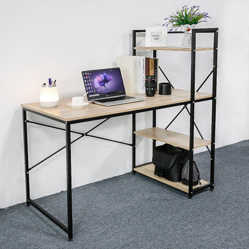 Computer Laptop Desk Modern Style Computer Desk with 4 Tiers Bookshelf for Home Office Studying Living Room Furniture HWC