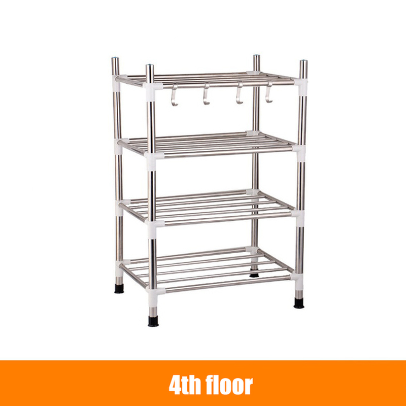 4 TIER Kitchen Storage and Organization Stainless Steel Dish Drainer Multi-Layer Kitchen Shelf Pan Organizer Floor-Standing Rack