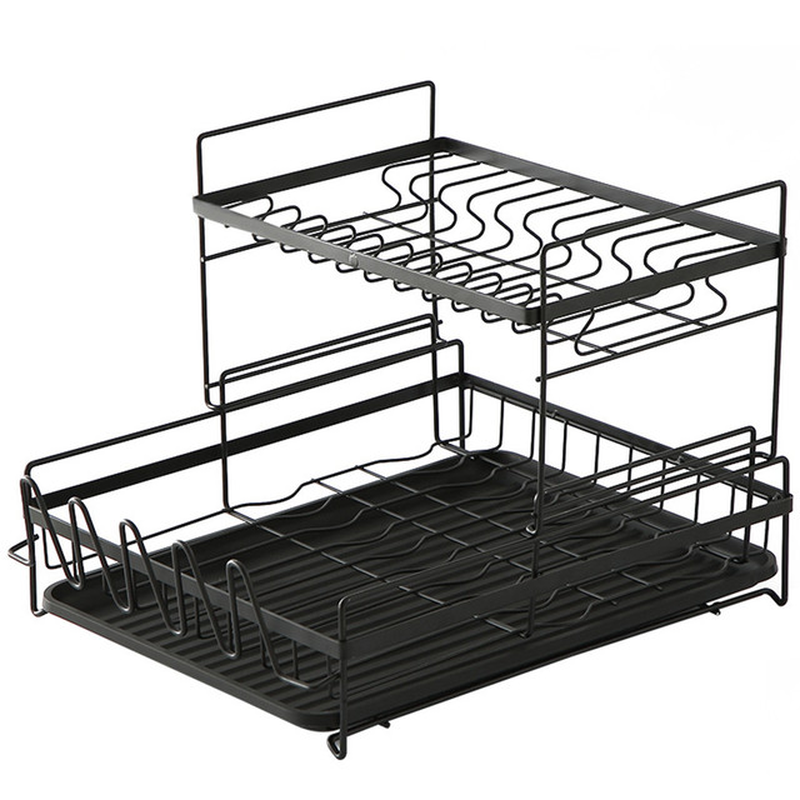 2/3 Tier Kitchen Storage Shelf Dish Drying Rack Holder with Drainboard Plate Cup Spoon Drainer Countertop Utensil Organizer