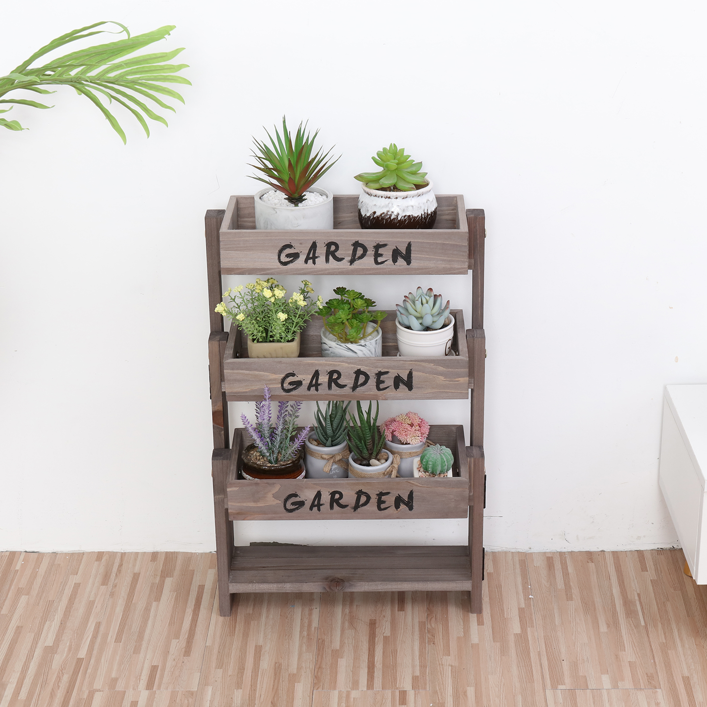 3 Tier Wooden Garden Plant Stand Vintage Herb Flower Succulent Holder Folding Display Shelf for Indoor Outdoor Yard Patio