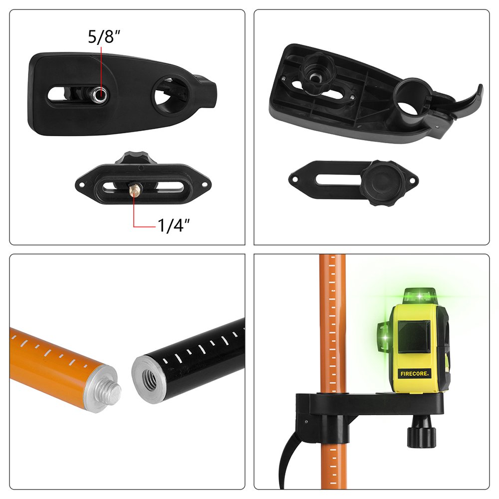  Laser Level Extend Telescoping Pole with 1/4"And 5/8" Interface Mount Ceiling Leveling Rod