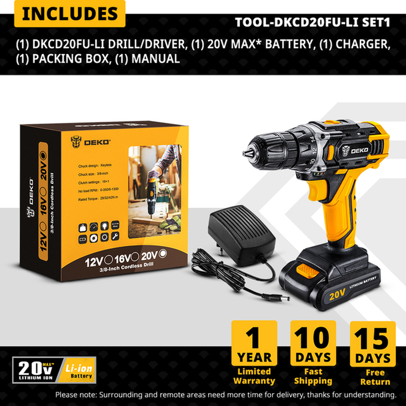 20V MAX Cordless Drill Power Tools Wireless Drills Rechargeable Drill Set for Electric Screwdriver Battery Driller Tool