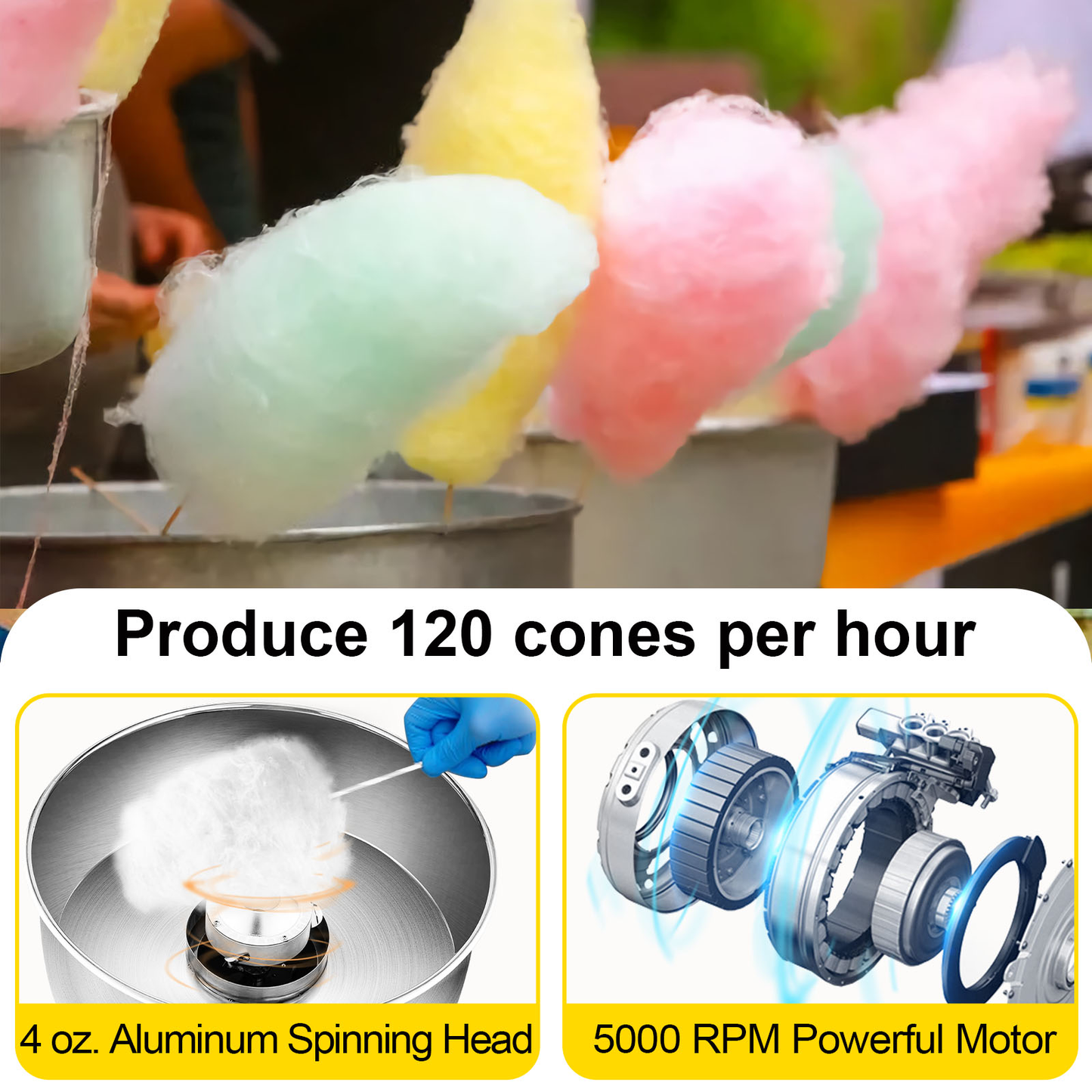 Electric Cotton Candy Machine Commercial Sugar Candy Floss Maker Temperature Controls for Party Festival Carnival Home DIY