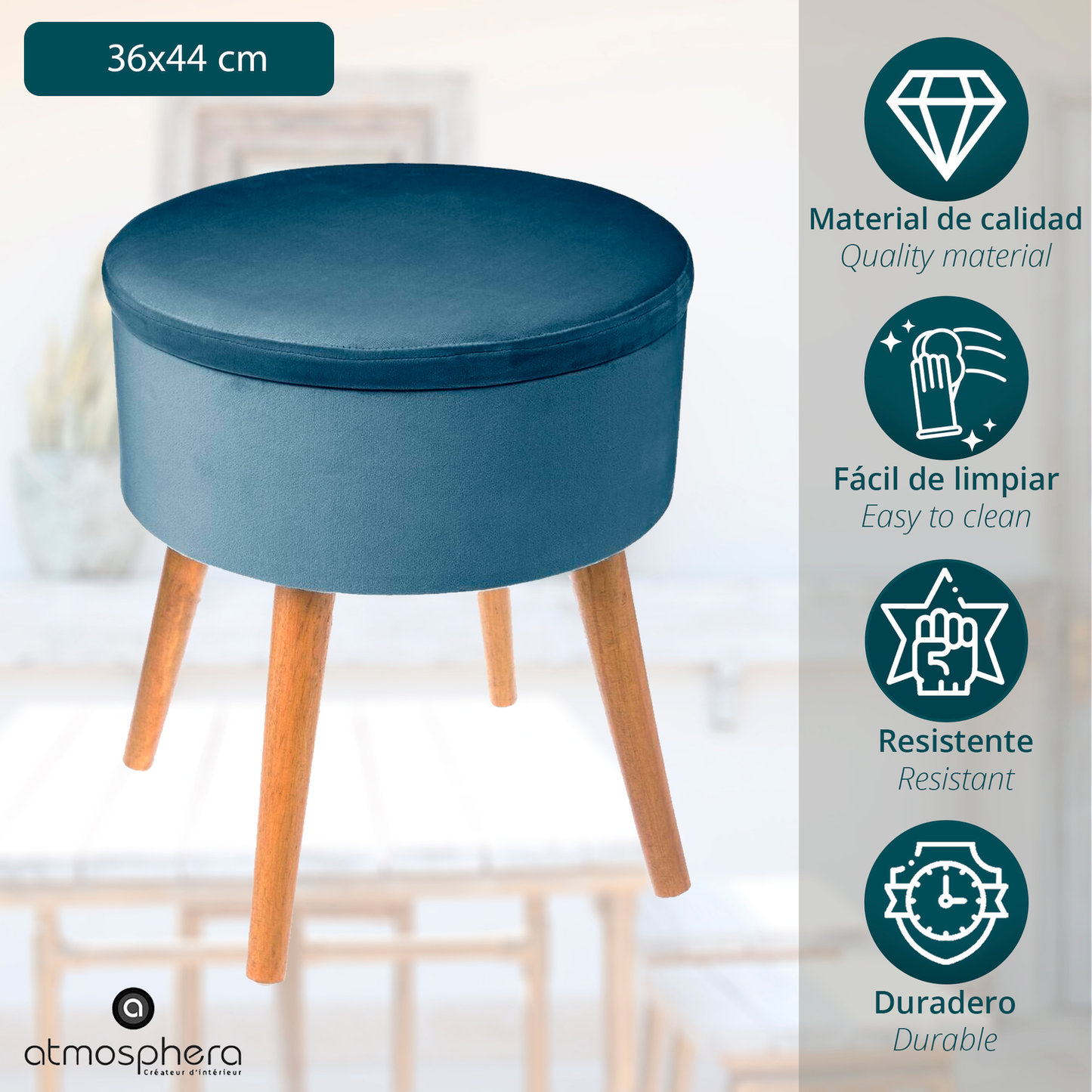 Storage Velvet Stool Made of Polyester Atmosphera 36X44 Cm Color Blue/Yellow/Gray