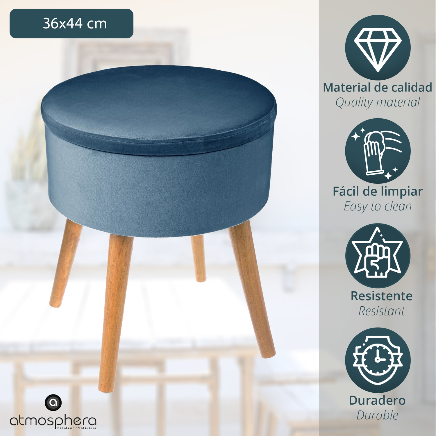 Storage Velvet Stool Made of Polyester Atmosphera 36X44 Cm Color Blue/Yellow/Gray