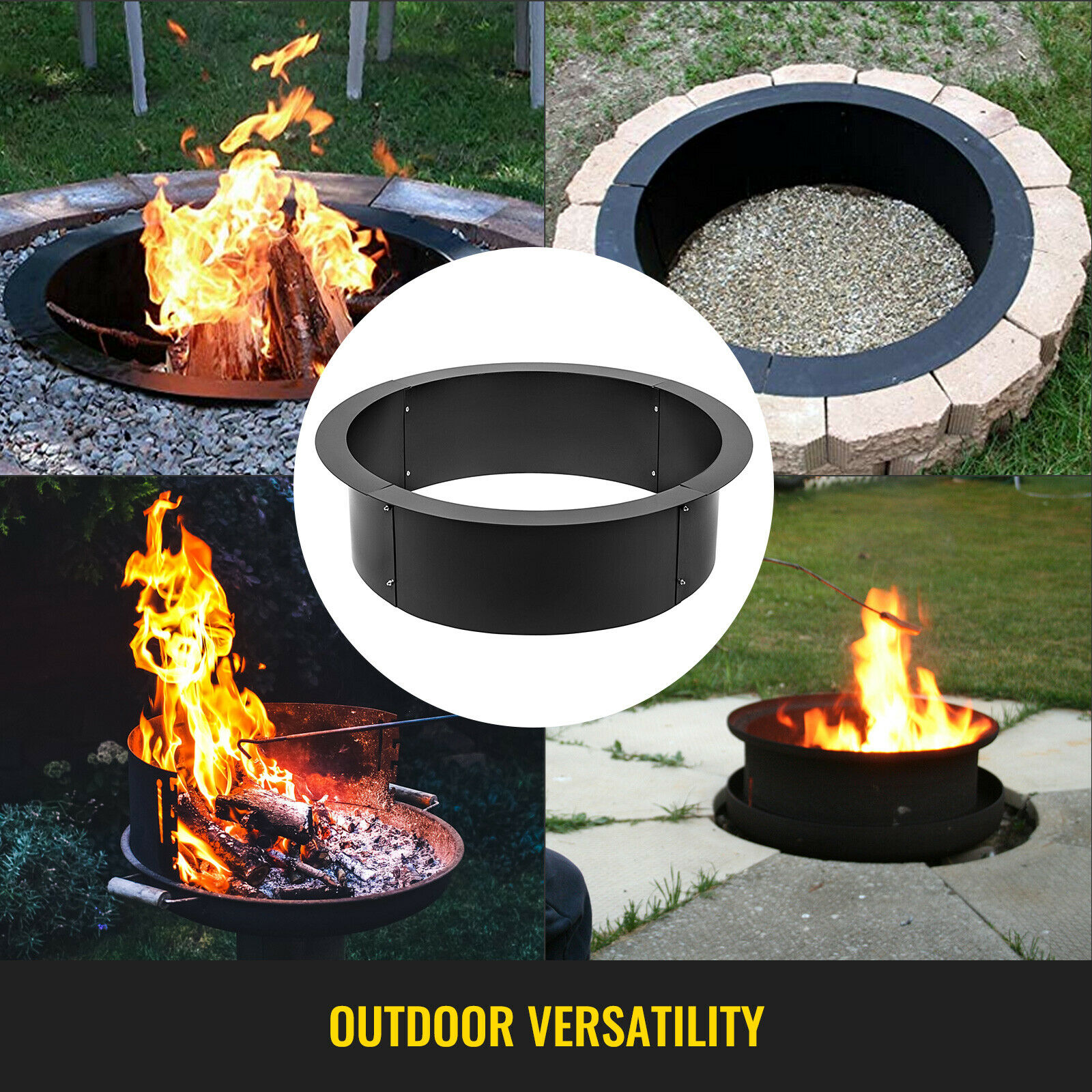 Fire Pit Ring/Liner Easy to Assemble Install Q235 Steel outside Diameter 36" 42" 45" for Outdoor Camping Fishing Barbecue