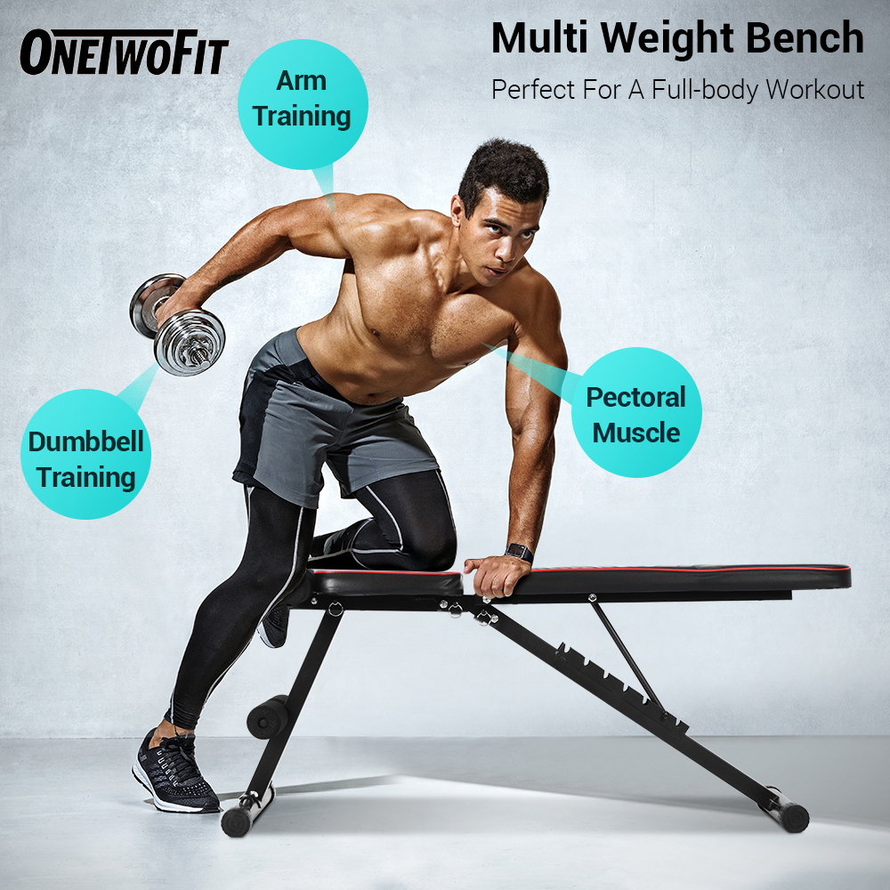 ONETWOFIT Adjustable Weight Bench Foldable Workout Bench with Incline Decline Flat Weight Lifting Sit up Ab Bench for Exercise