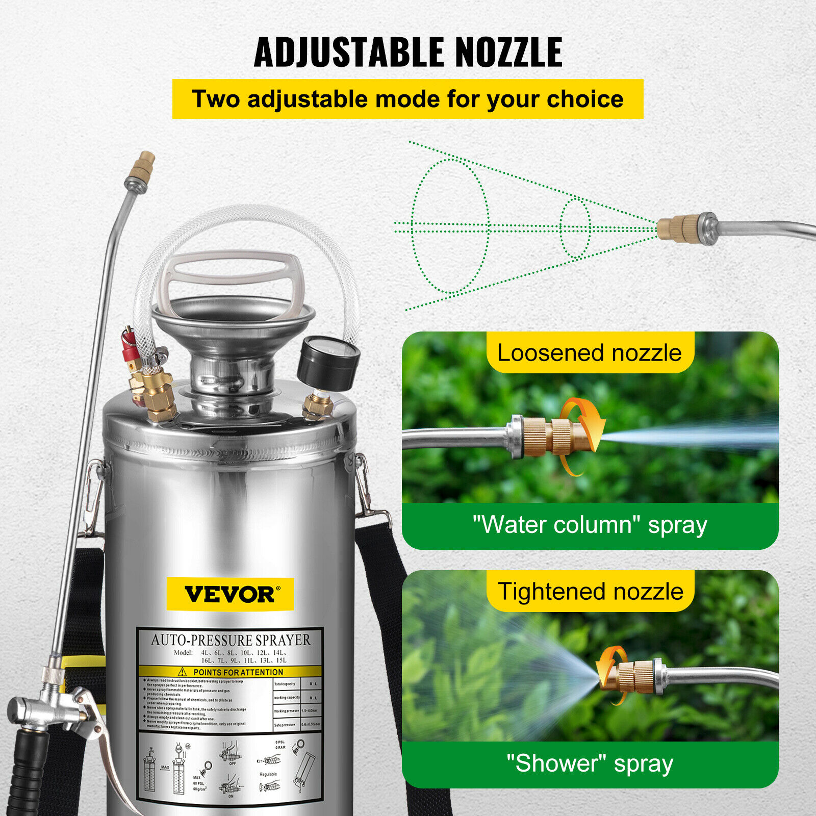 4-12L Hand Powered Sprayer Stainless Steel Watering Spraying Sprinkling Atomizer Pump Home Ground Garden Cleaning Sprayer